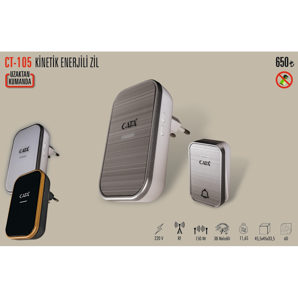UZAKTAN KUMANDALI ZİL KINETIK ENERJILI (220V ) CT-105
