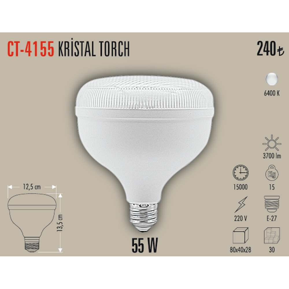 55W KRISTAL TORCH LED AMPUL E27 CT-4155