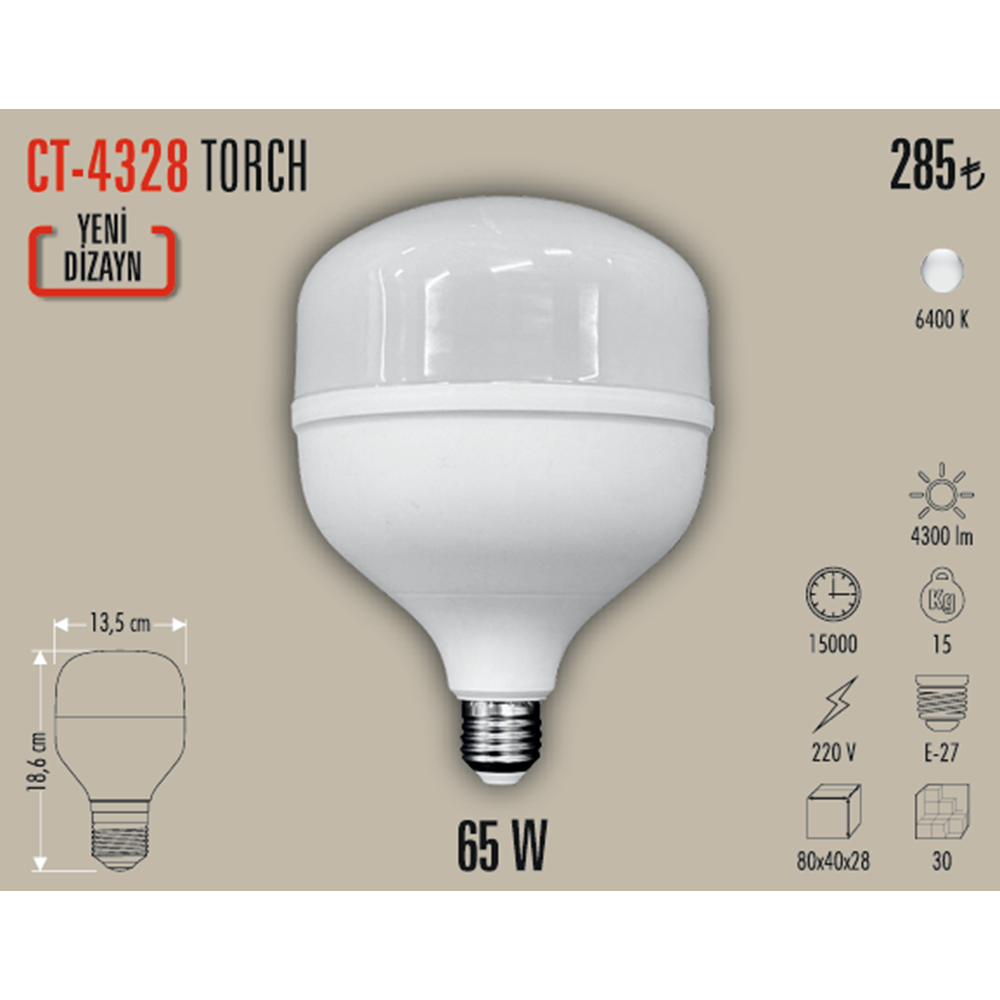 65W LED AMPUL ( E27) (BEYAZ) CT-4328B