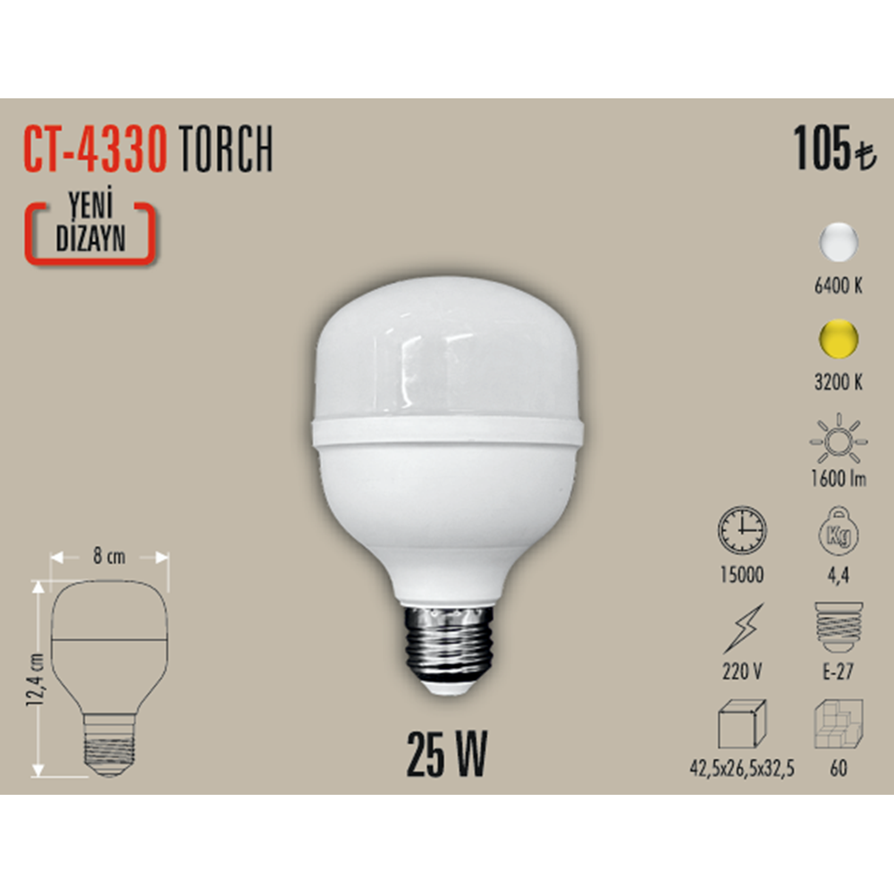 25W TORCH LED AMPUL(BEYAZ) CT-4330B