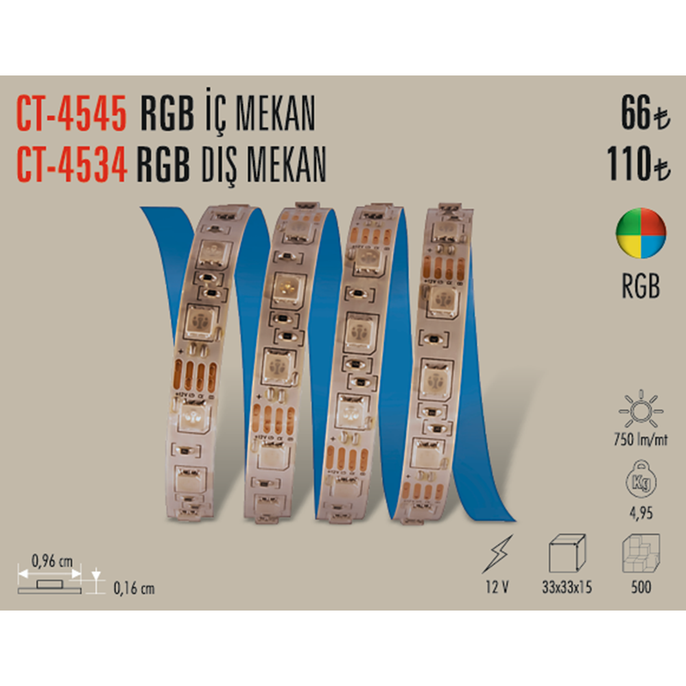 ÜÇ ÇİP ŞERİT LED İÇ MEKAN (RGB) CT-4545