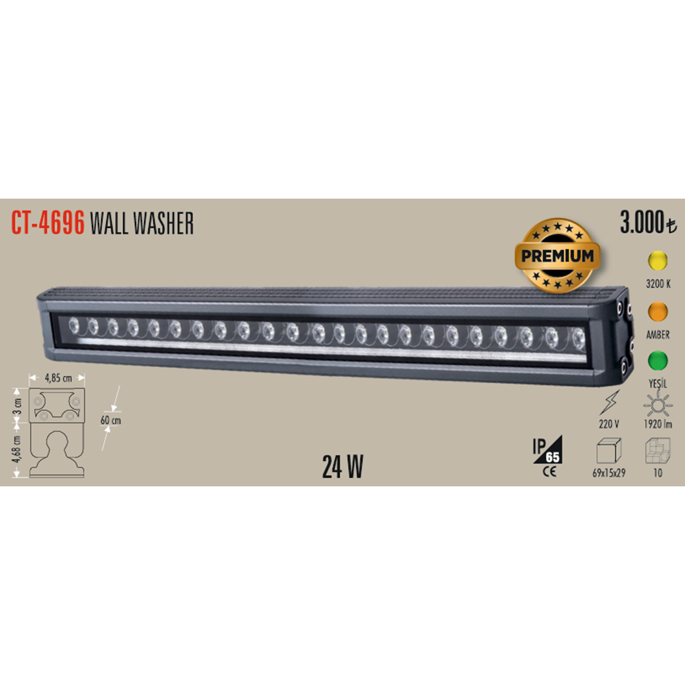 24W GOLD WALLWASHER 60CM(GÜNIŞIĞI) CT-4696G