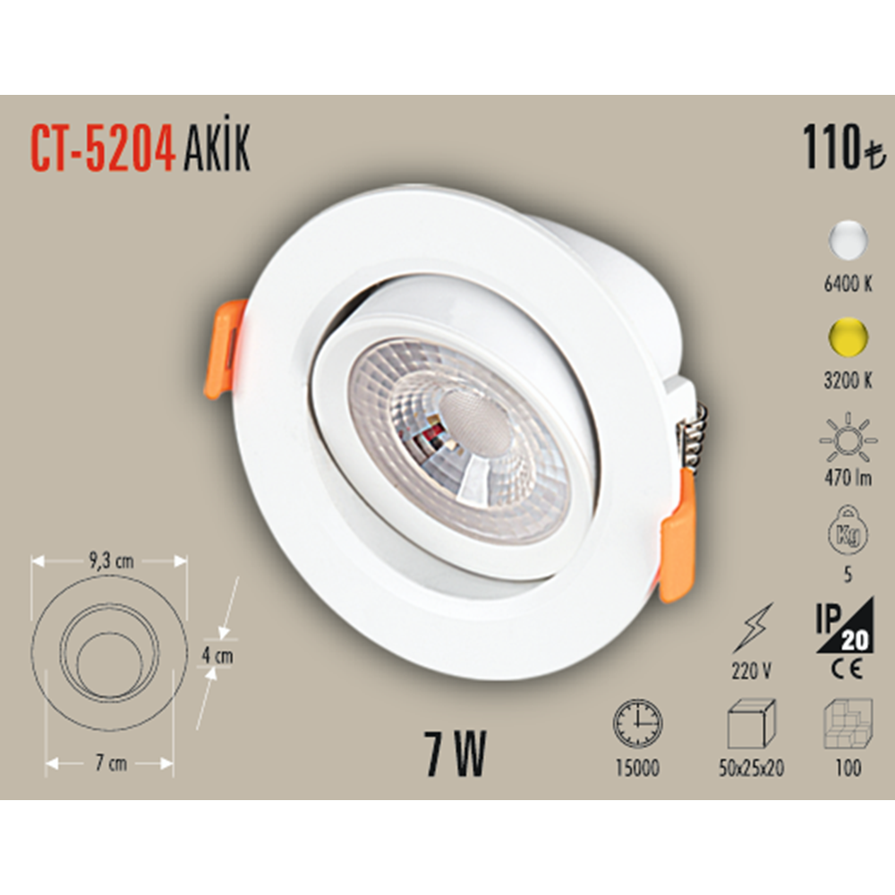 7W AKİK SMD LED ARMATÜR (BEYAZ) CT-5204B