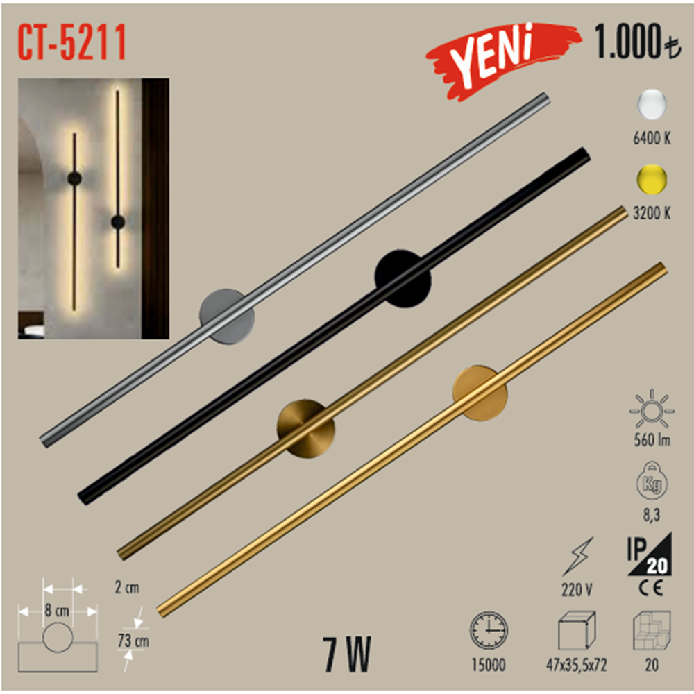 CUBUK LED APLIK (ESKITME)(GINISIGI) CT-5211EG