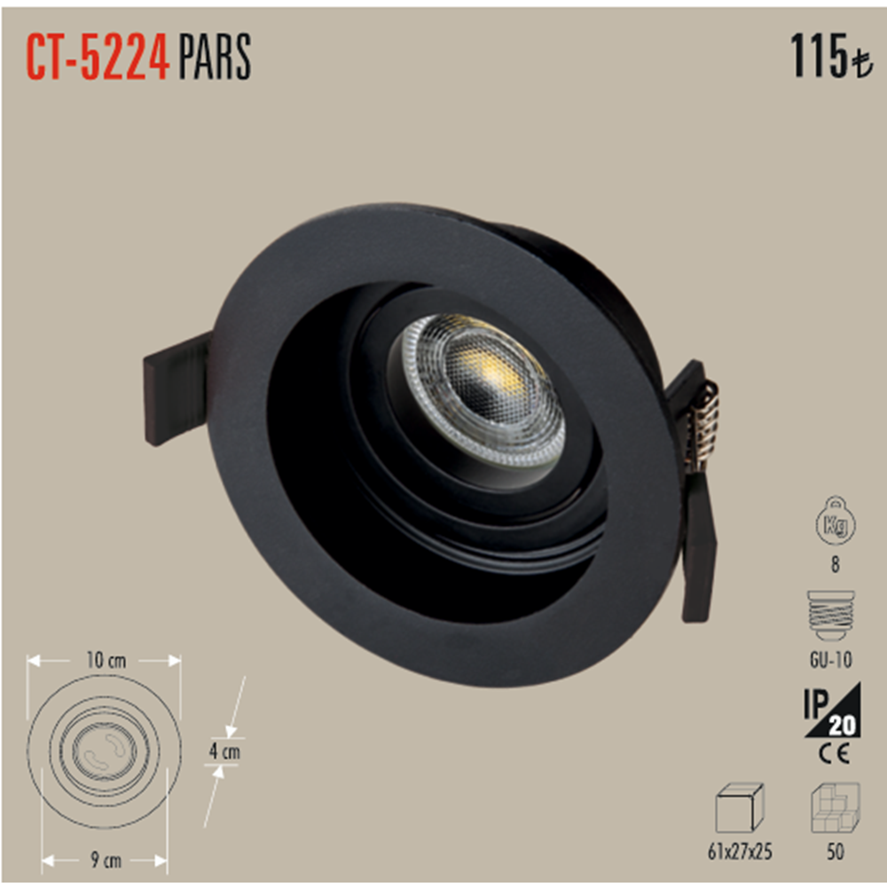 PARS SPOT YUVARLAK (SİYAH) (BOŞ KASA) CT-5224