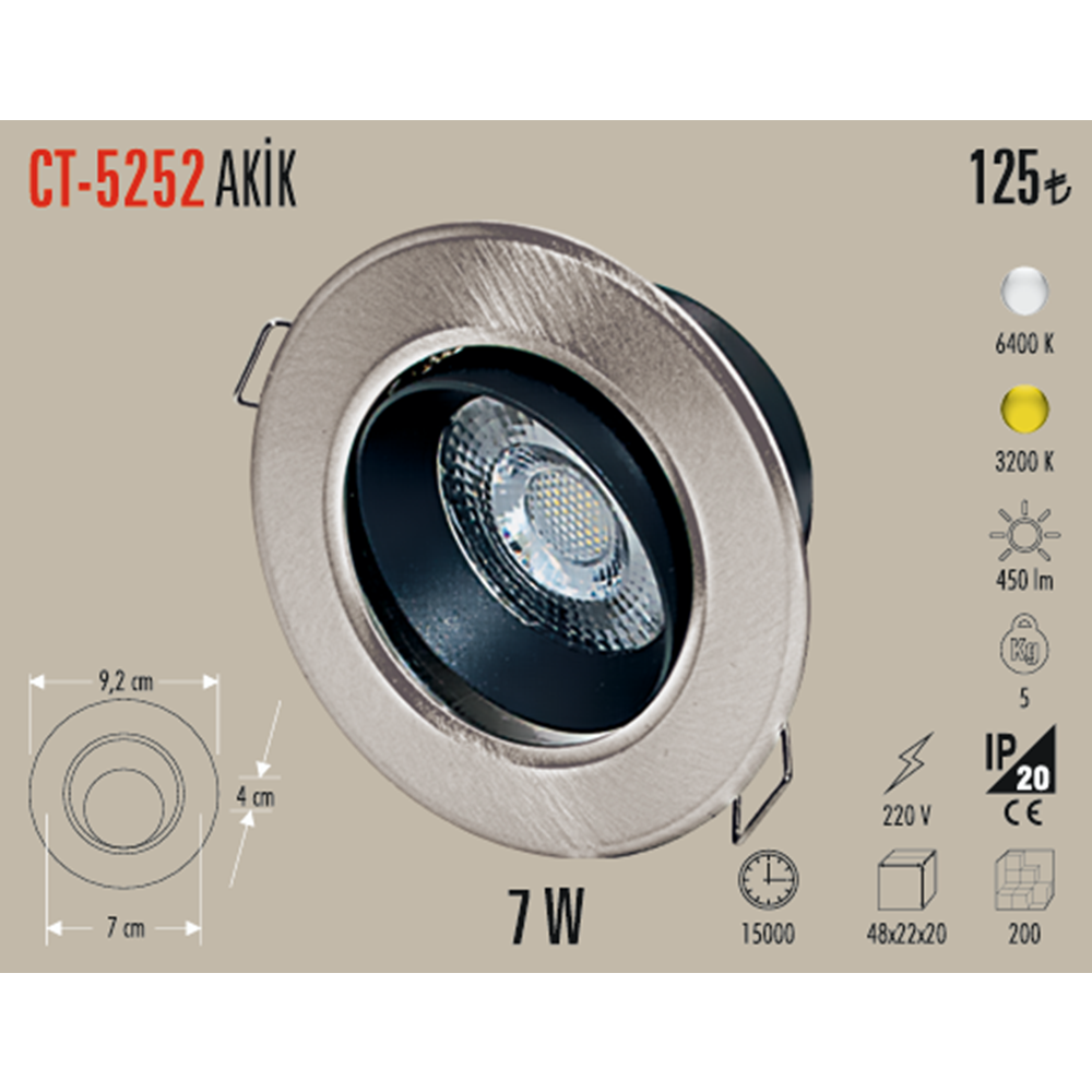 6W AKİK COB LED ARMATÜR (SATEN KASA)(GÜNIŞIĞI) CT-5252G