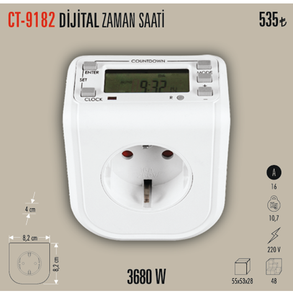 ZAMAN SAATI DIJITAL (3500W) CT-9182