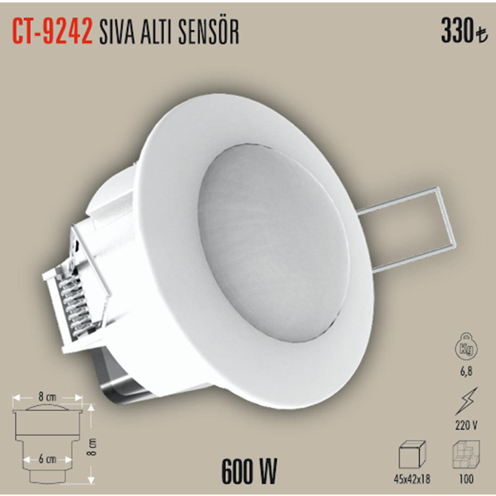 360 DERECE SIVA ALTI HAREKET SENSÖRÜ ( 1200W ) CT-9242